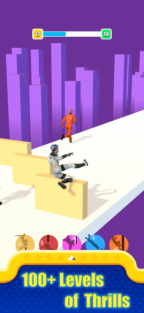 Parkour : Epic Freerunner 3D - A 3D character performing a parkour vault in a colorful racing level of the game