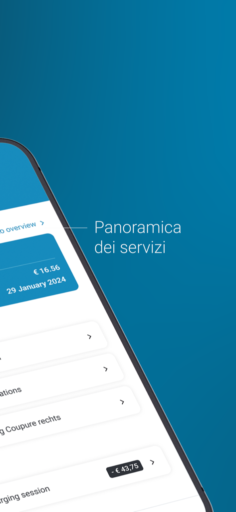 EMOBITALY - EMOBITALY app service overview screen showing charging session history and transaction costs