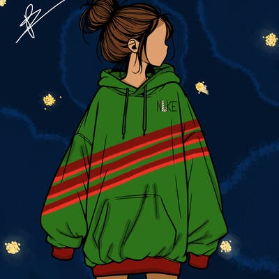 realistic girl with a oversized sweatshirt on and a bun