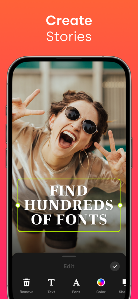 Background Eraser AI - Smartphone screen showing the Background Eraser AI app interface with a text overlay feature for social media stories