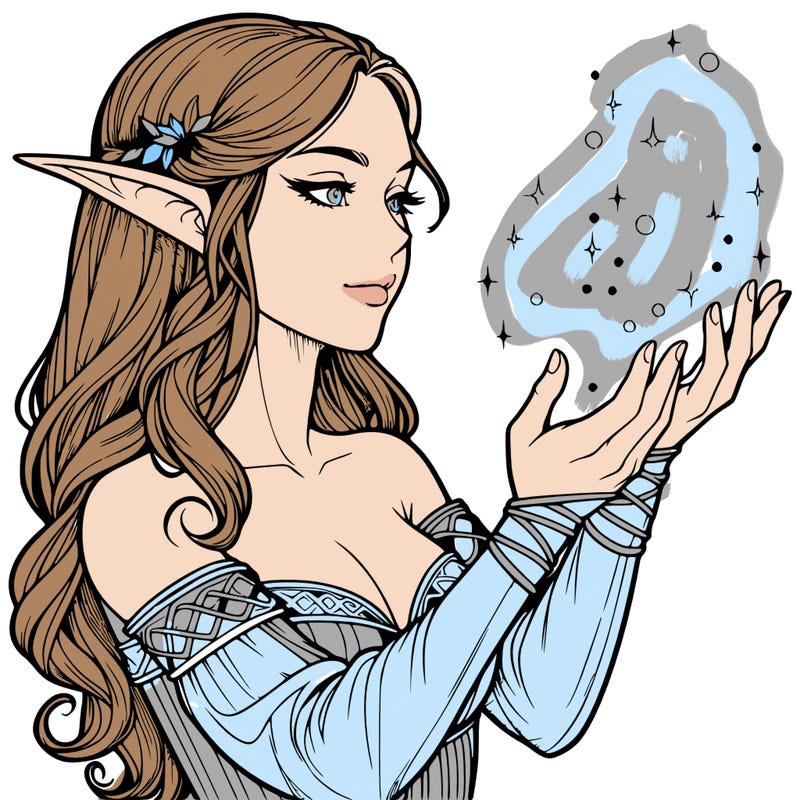 realistic elf girl doing magic