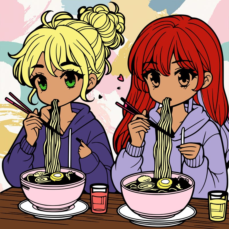 girls eating ramen