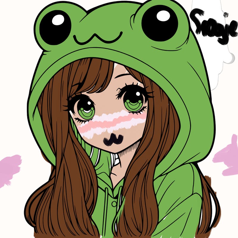 a pretty girl wearing a frog hoodie portrait with long hair