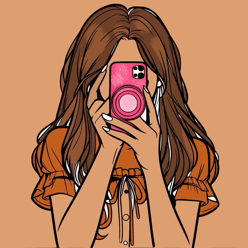 a realistic girl holding her phone taking pictures