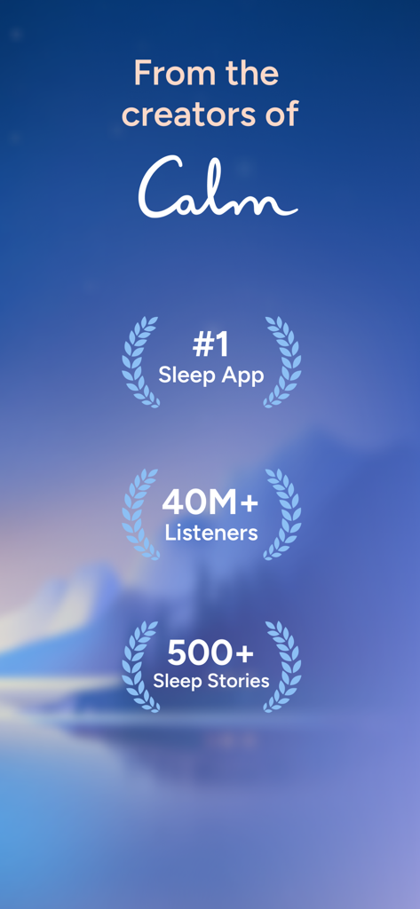 Calm Sleep - Rest & Relax - Promotional screen for Calm Sleep highlighting its status as the number one sleep app with over forty million listeners and five hundred sleep stories