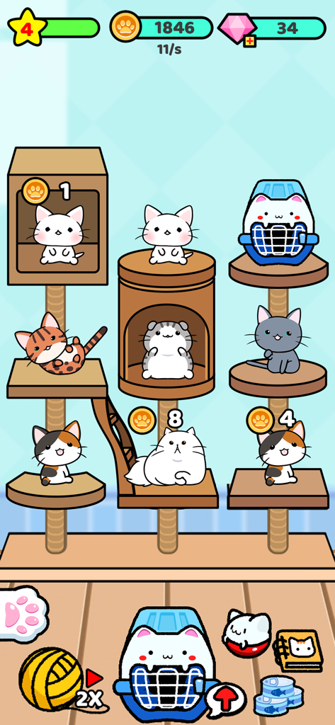 Cat Condo 2 - Screenshot of the Cat Condo 2 mobile game showing various cute cats on a cat tree.