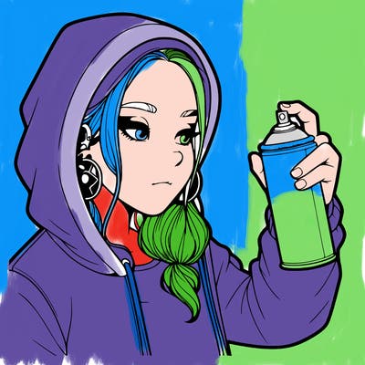 a realistic girl, spray painting