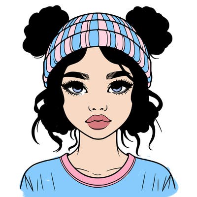 realistic girl with buns in her hair with a beanie on