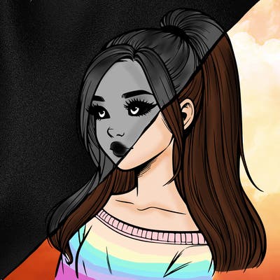 realistic girl with a high ponytail