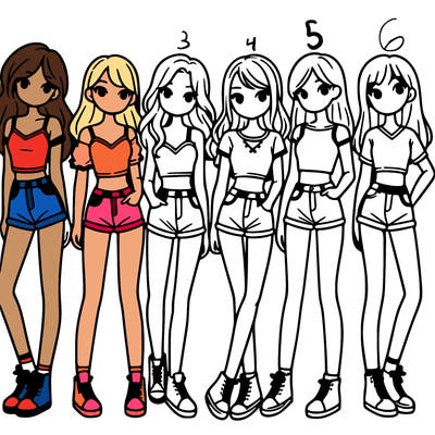 a group of girls wearing crop tops and shorts