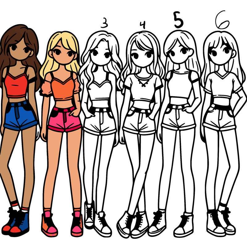 a group of girls wearing crop tops and shorts