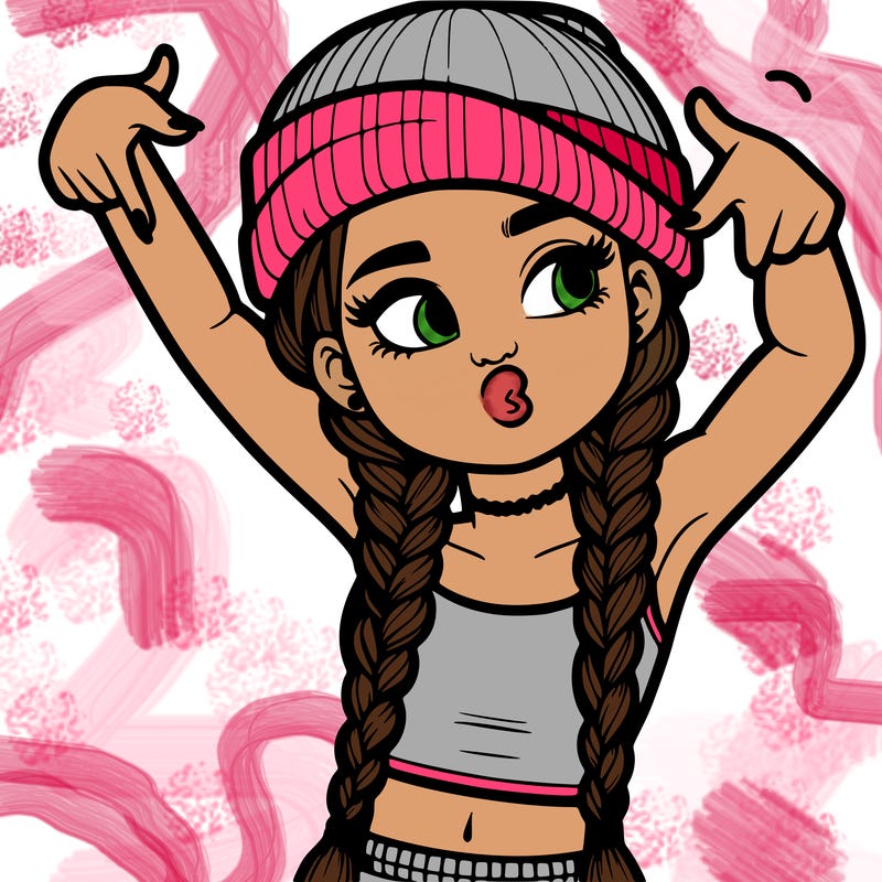 realistic teenage girl with braids and a beanie and crop top doing 🫶🏼
