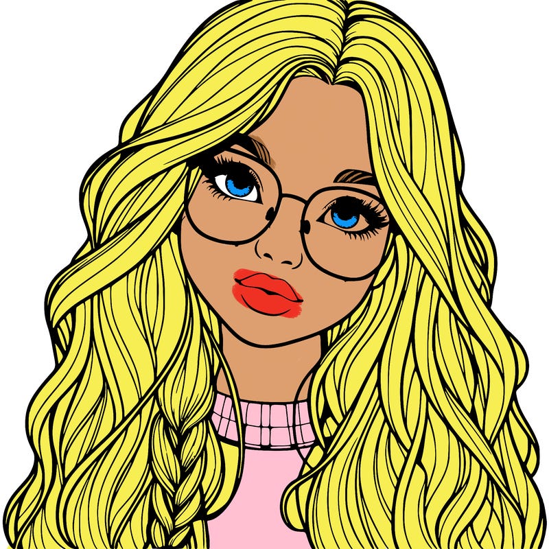 girl with long hair and freckles and glasses realistic