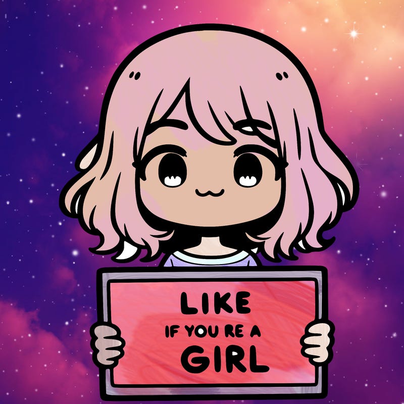 a cute girl holding a sign that says like if you’re a girl