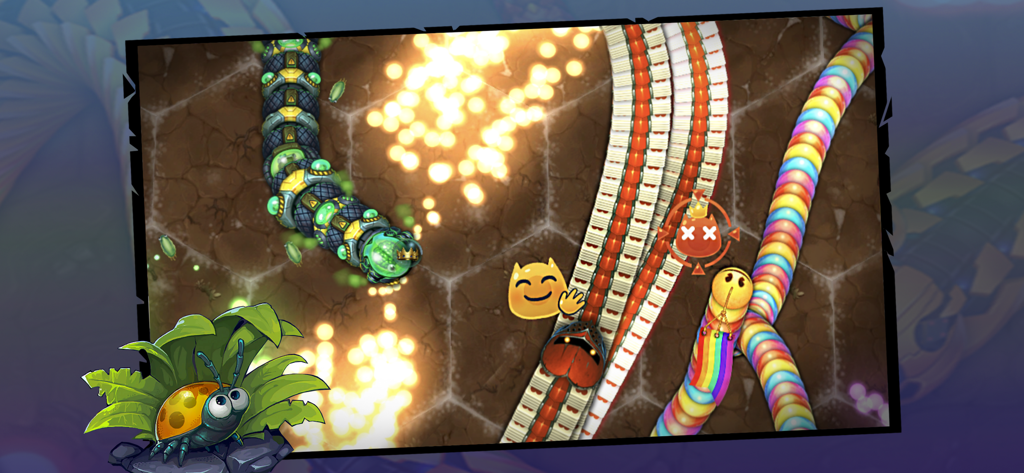 Colorful evolved snakes competing in a multiplayer arena to collect glowing energy.