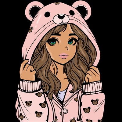 realistic girl in a animal pjs hoodie