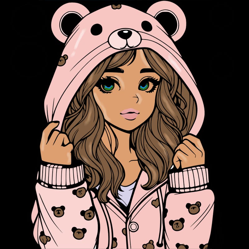 realistic girl in a animal pjs hoodie