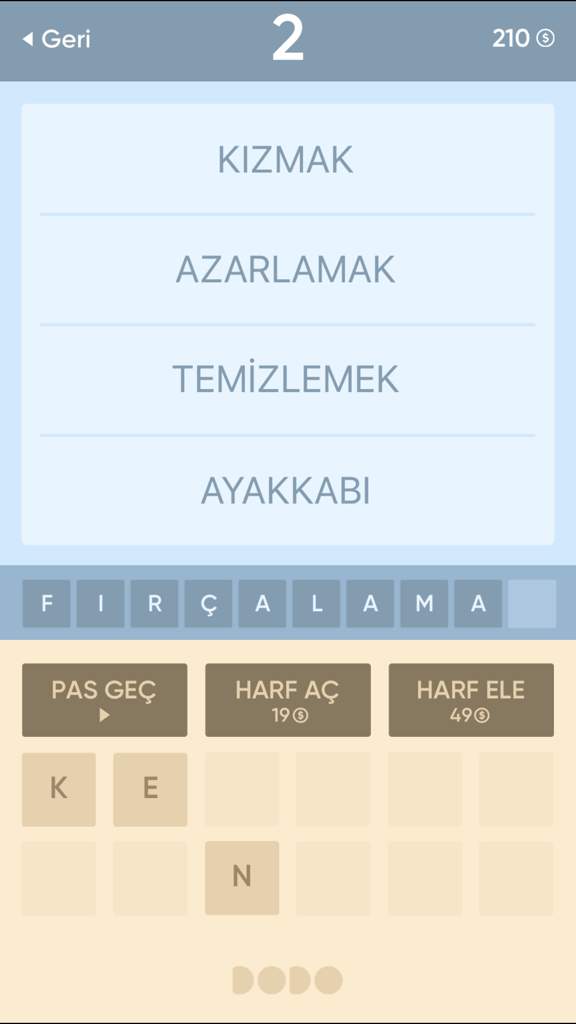 Resimsiz Kelime Bulmaca - Gameplay screenshot of the Turkish word puzzle game Resimsiz Kelime Bulmaca showing four clue words and a letter input grid.