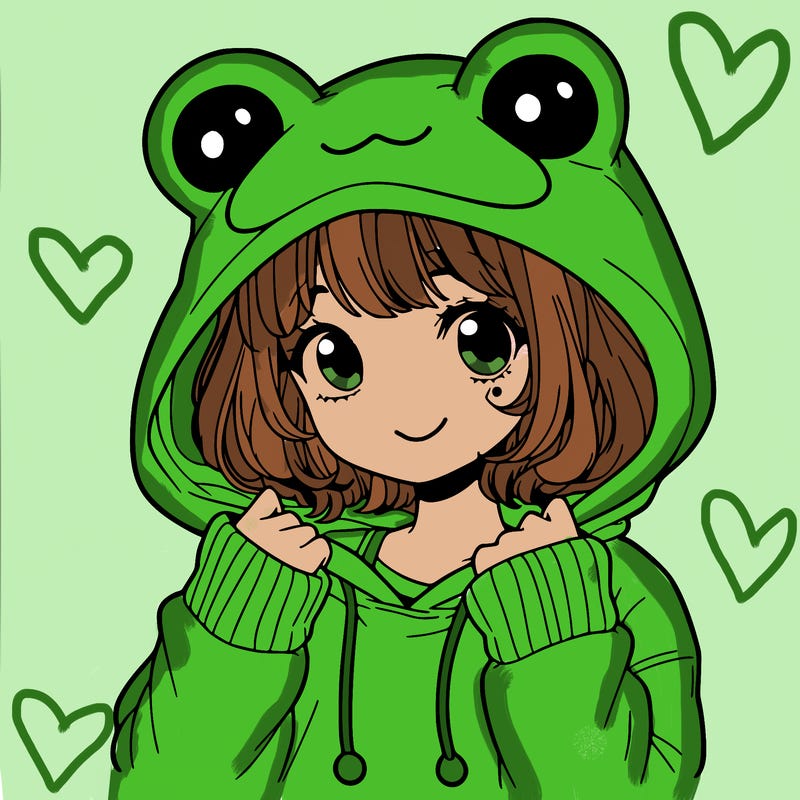 a cute teenage girl wearing a frog hoodie