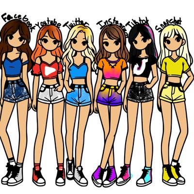a group of girls wearing crop tops and shorts