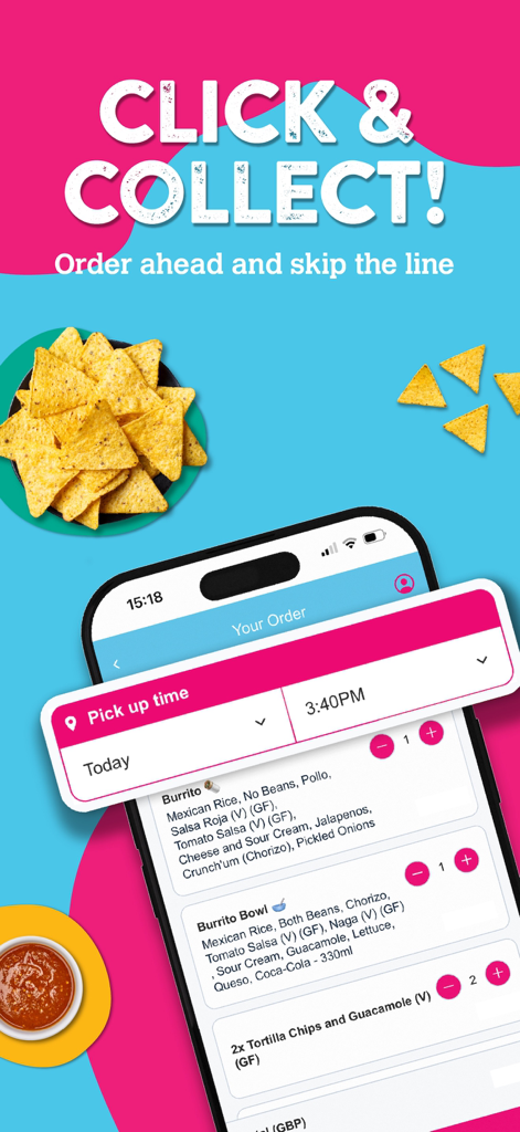 Boojum - Boojum mobile app interface for clicking and collecting food orders with a pickup time selector.