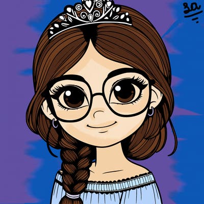 a girl with one braid and glasses who is a princess realistic