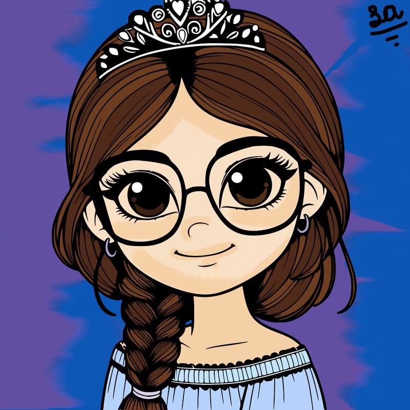 a girl with one braid and glasses who is a princess realistic