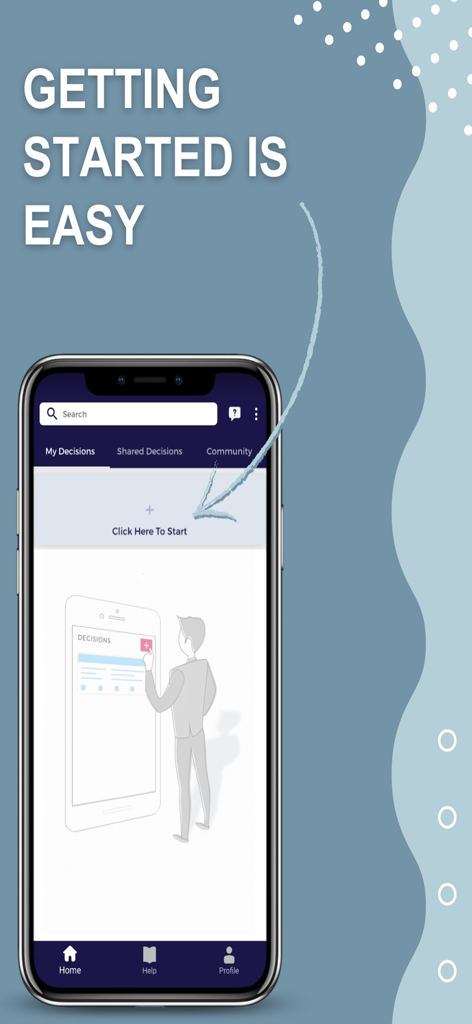 Harmony Decision Maker - Harmony Decision Maker app onboarding interface with getting started instructions.