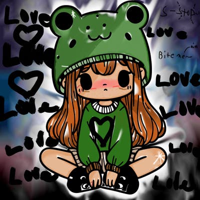 a girl wearing a frog hat and some frog socks