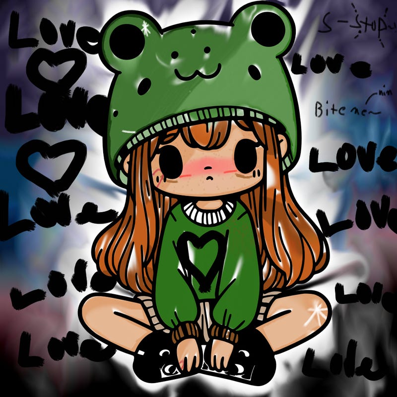 a girl wearing a frog hat and some frog socks