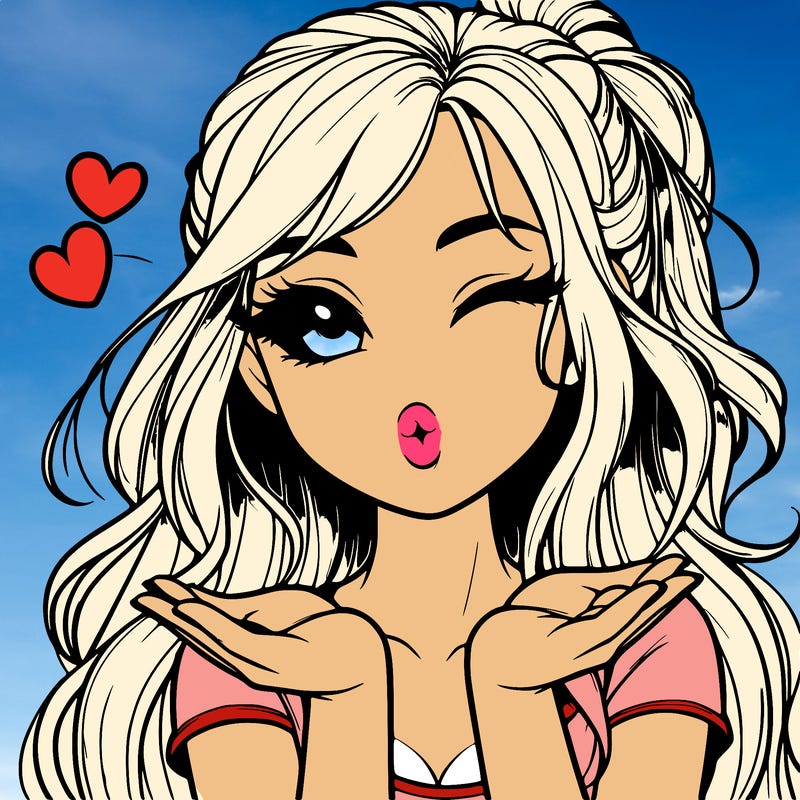 realistic girl winking and blowing a kiss while making heart hands