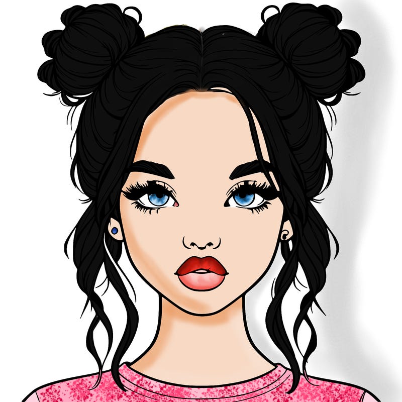 realistic girl with two buns in hair and lips