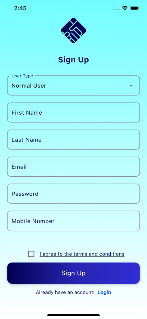 Quotation | كوتيشن - Sign up screen for the Quotation app showing name email and password fields