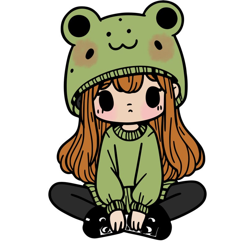 a girl wearing a frog hat and some frog socks