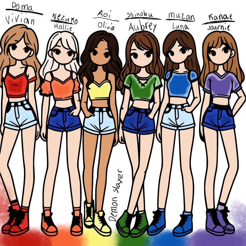 a group of girls wearing crop tops and shorts