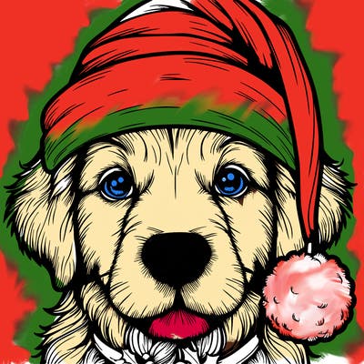 realistic dog with a christmas hat