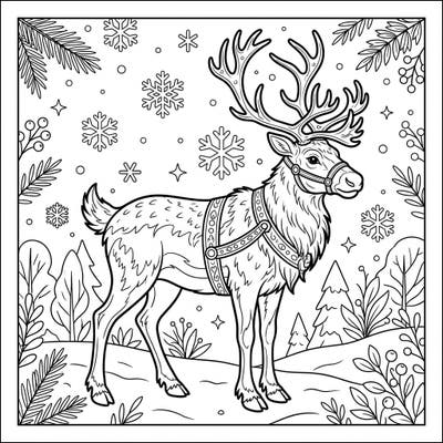 Discover the tranquil beauty of winter with this charming domestic reindeer coloring page, thoughtfully designed for seniors. Its prominent outlines and festive snowy scene offer a delightful and accessible creative escape.