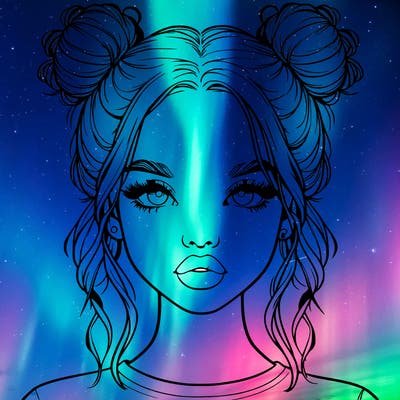 realistic girl with two buns in hair and lips