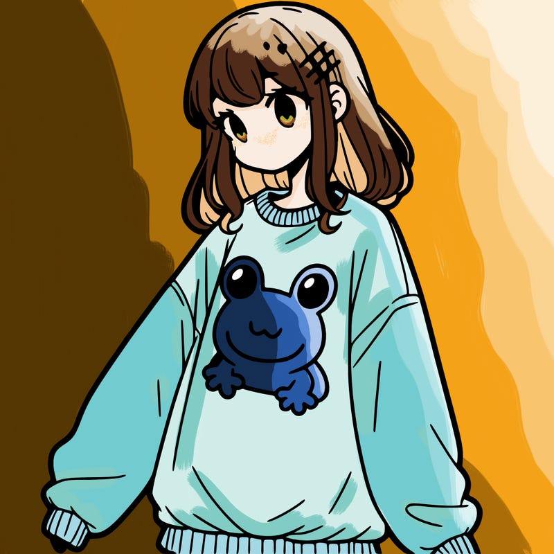 girl wearing frogging sweatshirt