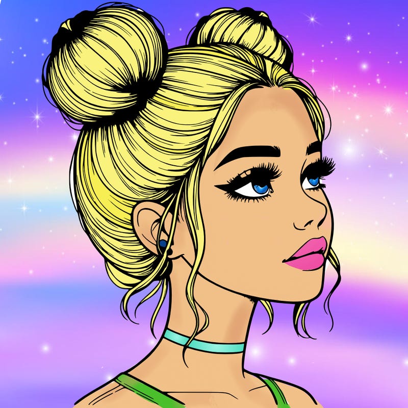 realistic girl with buns on the top of her head