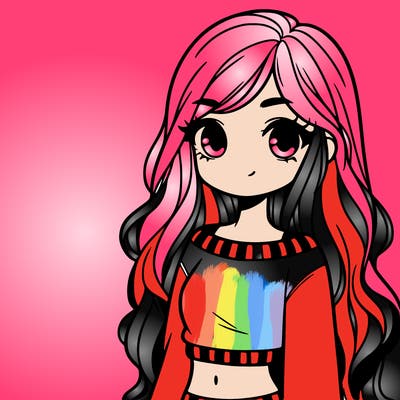 girl with long hair and a crop top with a sweater