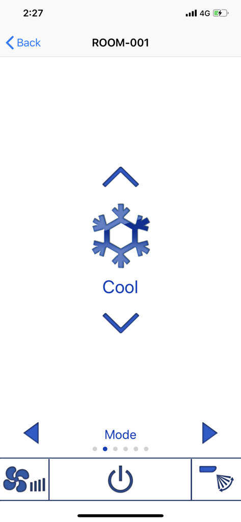 MELRemo - MELRemo mobile app interface showing the cooling mode selection with a snowflake icon and navigation arrows