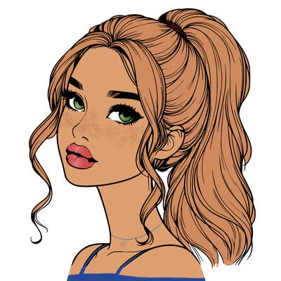 realistic girl with a ponytail on her hair and lips