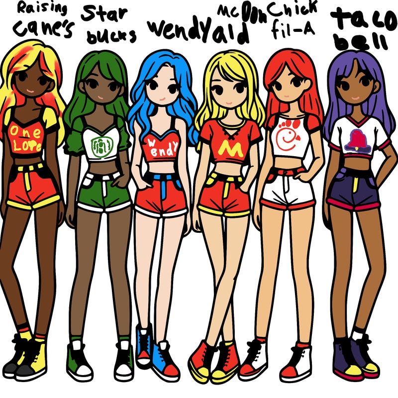 a group of girls wearing crop tops and shorts