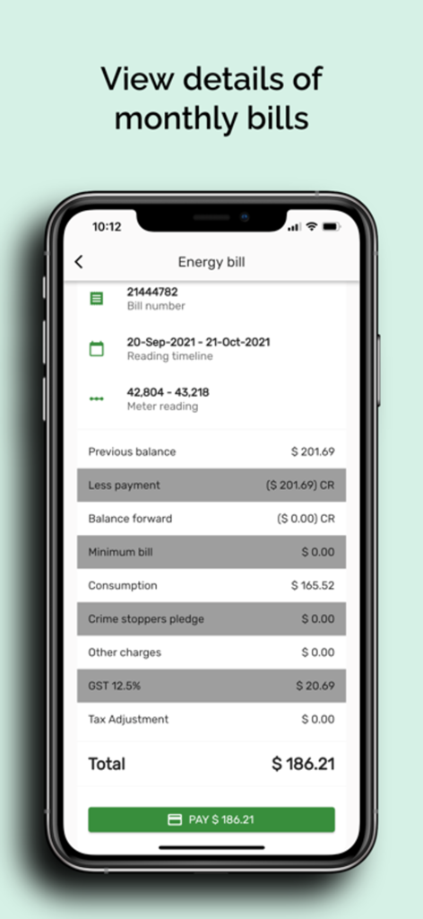BEL 24-7 - Interface de l'application BEL 24-7 montrant une ventilation détaillée de la facture d'électricité et l'option de paiement