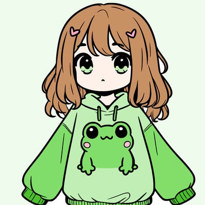 girl wearing frogging sweatshirt