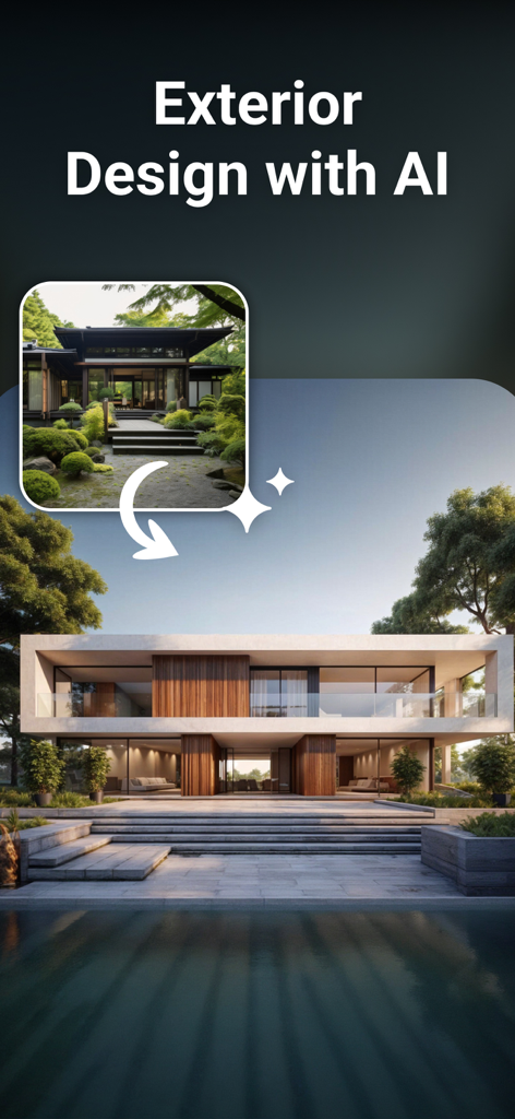 Before and after comparison of a house exterior redesigned using AI