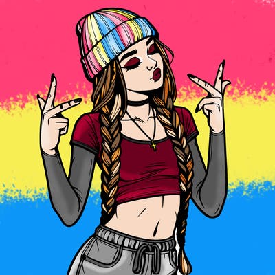 realistic teenage girl with braids and a beanie and crop top doing 🫶🏼