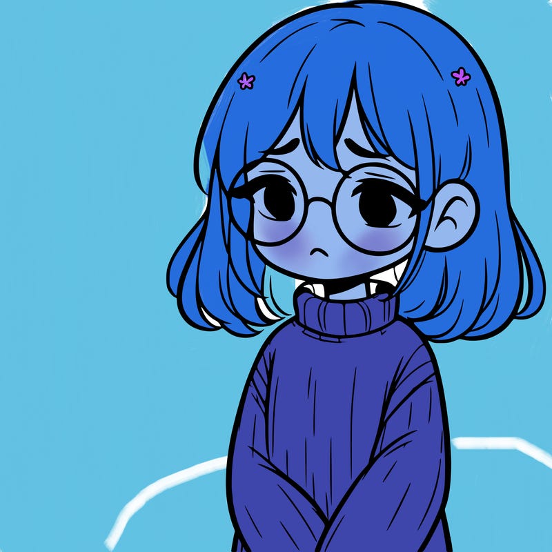sad girl with glasses in a sweater