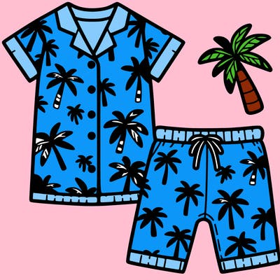 short sleeves pajamas with lots of palm trees on it